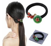 Ezindraw Vintage Jade Gemstone Hair Scrunchie Chinese Style Ponytail Holder Elastic Flower Hair Chinese Hair Accessories for Women Green Jade Donut Jewelry for Hemp Dress