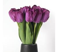 EZINSTALL 12PCS Artificial Tulips Flowers,Realistic and Real Touch Silk Tulips Bouquets for Table Decor Home Room Kitchen Cafe Office Party Wedding Gift Christmas and More Decor(Purple)