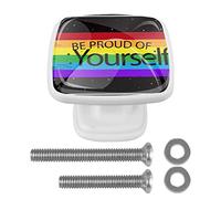 EZIOLY Drawer Knobs Colorful Rainbow Pride Square Shaped Dresser Cabinet Closet Door Cupboard Pull Handle with Screws for Home Office Wardrobe Decor 4 Pack(White)