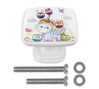 EZIOLY Drawer Knobs Unicorn Cute Square Shaped Dresser Cabinet Closet Door Cupboard Pull Handle with Screws for Home Office Wardrobe Decor 4 Pack(White)