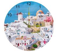 EZIOLY Greek White Architecture Wall Clock, 10 Inch Silent Non Ticking Quartz Battery Operated Round Wall Clocks for Home/Office/School Clock
