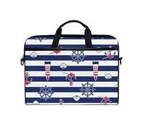 EZIOLY Marine Anchor Lighthouse Seashell On Striped Laptop Shoulder Messenger Bag Case Sleeve for 13 Inch to 14 inch Laptop