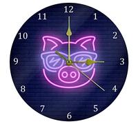 EZIOLY Pink Pig In Sunglasses Neon Light Wall Clock, 10 Inch Silent Non Ticking Quartz Battery Operated Round Wall Clocks for Home/Office/School Clock