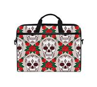 EZIOLY Sugar Skull Red Rose Floral Laptop Shoulder Messenger Bag Case Sleeve for 13 Inch to 14 inch Laptop
