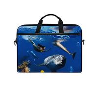 EZIOLY Underwater Coral Scene With Dolphins Fish Laptop Shoulder Messenger Bag Case Sleeve for 13 Inch to 14 inch Laptop
