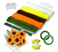 Ezitruz 500 Pcs Pipe Cleaners for Craft Set, 5 Assorted Colors Pipe Cleaners with Stamens, Flower Stems, Floral Tape, Flower Bags, Ribbon for DIY Craft Tulip Bouquet Handmade Gift Decor(Yellow)
