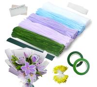 Ezitruz 500 Pcs Pipe Cleaners for Craft Set, 5 Assorted Colors Pipe Cleaners with Stamens, Flower Stems, Floral Tape, Flower Bags, Ribbon for DIY Craft Tulip Bouquet Handmade Gift Decor(Purple)