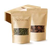 Ezitruz Kraft Bags with Window, 60 Pcs Resealable Pouches 12x20cm, Stand Up Kraft Paper Bags Sealable Food Pouche Brown Paper Ziplock Bag Waterproof for Snacks Sweets Nuts Coffee Beans Packaging