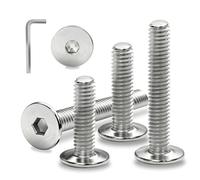 Ezitruz M6 Bolt 304 Stainless Steel Hex Socket Bolts M6x10 mm, 15 Pcs Flat Head Furniture Screws Fully Threaded Machine Screw Silver Allen Hex Drive for Home Furniture Tables Chairs