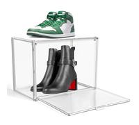 EZJOB 10 Pcs X-Large Shoe Storage Boxes Stackable, Clear Plastic Boxes for Big Shoes Acrylic Sneaker Shoe Display Case Transparent Boot & Shoe Boxes Clear Shoe Organizer with Lids