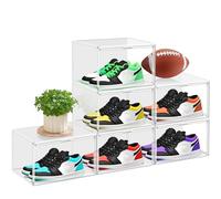 EZJOB 8 Pcs Clear Shoe Boxes Fit UK 13, Plastic Transparent Trainer Shoe Organizer Stackable Hat Shoe Display Box with Magnetic Acrylic Lids for Women/Men Shoes, Hats, Book, Collectibles