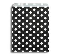 ezkart | Assorted Striped Candy Paper Bags for Wedding Cake Gift Shops, Kids Parties, Popcorn, Sweets and Biscuits (Black Polka Dot, 100 Bags)