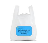 ezkart Multi-Pack White Strong Plastic Carrier Bags with a Comfortable Grip, 10x15x18 Inch-22mu, Heavy Duty for Multi-Purpose Uses for your Groceries