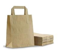 ezkart Multipack Brown SOS Kraft Paper Bags with Handles Ideal for Party, Weddings, Lunch, Christmas, Sweet, Kraft Paper Bags, Food Gift Bags, Takeaway & Grocery (100, Small-18x22x9cm)