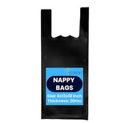 ezkart Pack of 100 - Black Strong Plastic Nappy Bags with a Comfortable Grip| Heavy Duty for Multi-Purpose Uses, Durable Sanitary Disposal Bag, 100% Leak Proof (Black-100pk, 8x13x18 Inch-20mu)