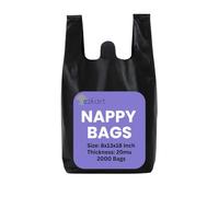 ezkart Pack of 2000 - Black Strong Plastic Nappy Bags with a Comfortable Grip| Heavy Duty for Multi-Purpose Uses, Durable Sanitary Disposal Bag, 100% Leak Proof (Black-2000pk, 8x13x18 Inch-20mu)