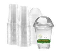 ezkart Pack of 50 | 12oz Strong Quality Crystal Clear Plastic Smoothie Cups with Dome Lids, Perfect for Smoothies, Milkshakes, iced Coffee, Tea, and Other Thick Drinks. 100% Reusable Cups.