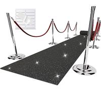 EZLucky Glitter Black Carpet Runner for Party, 2.46X15ft, 200GSM Glitter Non-Woven Fabric, Hollywood Black Carpet for Event, Aisle Runner for Wedding Ceremony, Movie Theme Party Decorations