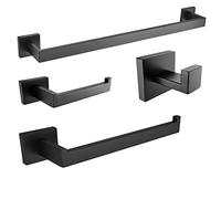 EZLUIYLDH Towel Racks for Bathroom Wall Mounted, Towel Bar Bathroom Hardware Accessories Set Robe Hook 304 Stainless Steel Rustproof Toilet Paper Holder Set,Black,Set
