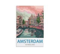 EZMLFA DIY Paint by Numbers for Adults Canvas Amsterdam Netherlands Exquisite Oil Painting by Numbers Kits for Beginners 30x40cm
