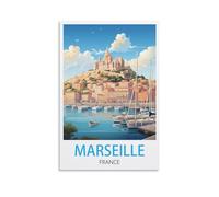 EZMLFA Paint by Number for Adults on Canvas，Marseille France DIY Oil Painting, Pictures Drawing Paintwork with Paintbrushes Decoration Gift 20x30cm