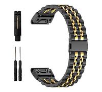 EZMVZKU 22mm QuickFit Metal Watch Strap for Garmin Fenix 7/7 Pro/6/6 Pro, Stainless Steel Replacement Watchband for Fenix 5/5 Plus/Forerunner 965/955/Approach S62/Quatix 7-blaclgold