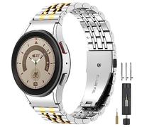 EZMVZKU Galaxy Watch 4 Classic Metal Bands 42mm 46mm, No Gap Solid Stainless Steel Strap for Samsung Galaxy Watch 4 / Galaxy Watch 5 40mm 44mm / Watch 5 Pro 45mm for Men Women,Silver Gold