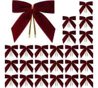 Eznaobo 24 pcs Christmas Velvet Bows,Red Velvet Bows with Twist Ties for Christmas Decorative Christmas Bows Christmas Bows Decorative Xmas Decor Wreath Ornament (Wine Red)