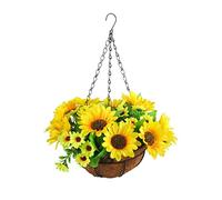 Eznaobo 44cm Artificial Hanging Basket With Silk Flowers, Chain-Mounted Planter Pot, Decor Wreath for Farmhouse, Wedding, Home, Wall (B)