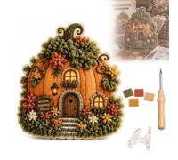 Eznaobo Whimsical Village 3D Fabric Poke Art Kit,Floral Mushroom Cottage Creative Craft Set,No Sew Press Technique, Home Decor Craft for Adult Beginner Handmade Hobby Gift