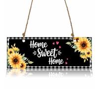 EZON-CH Home Sweet Home Welcome Sign for Front Door 11 x 4 Inches Rustic Sunflowers Rectangular Hanging Signs Black & White Plaid Decorative Signs & Plaques for Farmhouse Porch Home Wall Decor