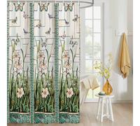 EZON-CH Waterproof Shower Curtain Stained Glass Meadow Flower Dragonfly Print Polyester Fabric Bath Curtain Home Hotel Apartment Bathroom Shower Curtain Stall Size 48x72IN