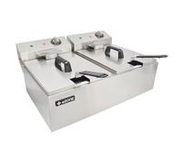 eZone Commercial Electric Fryer Single Tank 2x5Ltr 2x3kW 2x13A UK Plug Countertop Heavy Duty Stainless Steel Ideal for Restaurants Takeaways