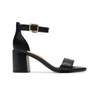 Ezoria Mae Black Leather Heeled Sandals Clarks Black 5-Standard Fit