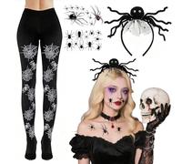 EZOULUOBA Halloween Spider Costume Women's Set: 3D Halloween Spider Headband, Spider Web Tights & Tattoos | The Perfect Spider Costume Women's Accessory Set for Carnival, Theme Party & Fancy Dress