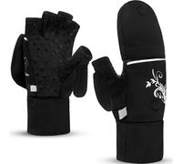 EZPACE Convertible Running Mittens for Women Cold Weather Fingerless Gloves Warm for Winter (Black, Medium/Large)