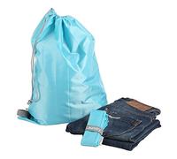 EzPacking Travel Laundry Bag with Drawstring/Foldable Compact Lightweight Small Travel Size for Suitcase / (22” X 16”) / Clean Dirty Clothes Wash Bag/Nylon Blue/Washable/For Women Men Kids Baby