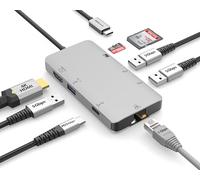 EZQuest USB-C Multimedia Hub Adapter 8 Ports (HDMI 4K 30Hz, 100W USB-C PD 3.0, Gigabit Ethernet, 3X USB 3.0, SD & Micro SD) for MacBook Air, MacBook Pro, XPS and More