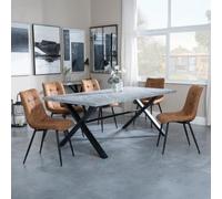 Ezra Grey Dining Set with Cross Legs - Corona Brown Fabric Dining Chair