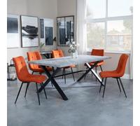 Ezra Grey Dining Set with Cross Legs - Corona Orange Fabric Dining Chair