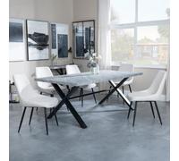 Ezra Grey Dining Set with Cross Legs - Darwin Cream Fabric Dining Chair