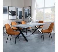 Ezra Grey Dining Set with Cross Legs - Darwin Orange Fabric Dining Chair