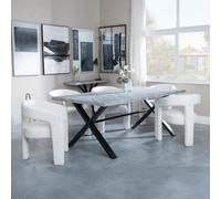 Ezra Grey Dining Set with Cross Legs - Kiefer Cream Boucle Fabric Dining Chair