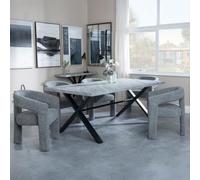 Ezra Grey Dining Set with Cross Legs - Kiefer Grey Boucle Fabric Dining Chair
