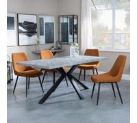 Ezra Grey Dining Set with Spider Legs - Darwin Orange Fabric Dining Chair