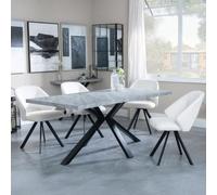 Ezra Grey Dining Set with Spider Legs - Ion Cream Boucle Teddy Fabric Swivel Dining Chair