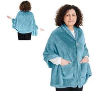EzrAllora Fleece Poncho Blanket -No Sleeves- Lightweight Warm Wrap Shawl - Wearable Blanket - Lap Blanket - Gift for Grandma (100% Fleece, Royal Sky)