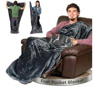 EzrAllora Lightweight Fleece Blanket with Foot Pocket Patent Pending Useful Gift for Men TV Throws Premium Gift for Dad Who Wants Nothing (Fleece, Velvet