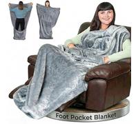 EzrAllora Lightweight Foot Pocket Blanket with Marsupial Pocket - 67"x40" - Premium Fleece Throw for Cozy TV Nights - Gift for Women - Gifts for Grandpa and Dad - Lap Blanket & Lounge Companion