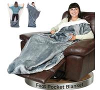 EzrAllora Premium Double Layer Foot Pocket Blanket with Marsupial Pocket -67"x40"- TV Throw - Gifts for Men Who Want Nothing - Gifts for Dad - Lap Blanket (Double Layer Sherpa-Fleece, Silver Grey)